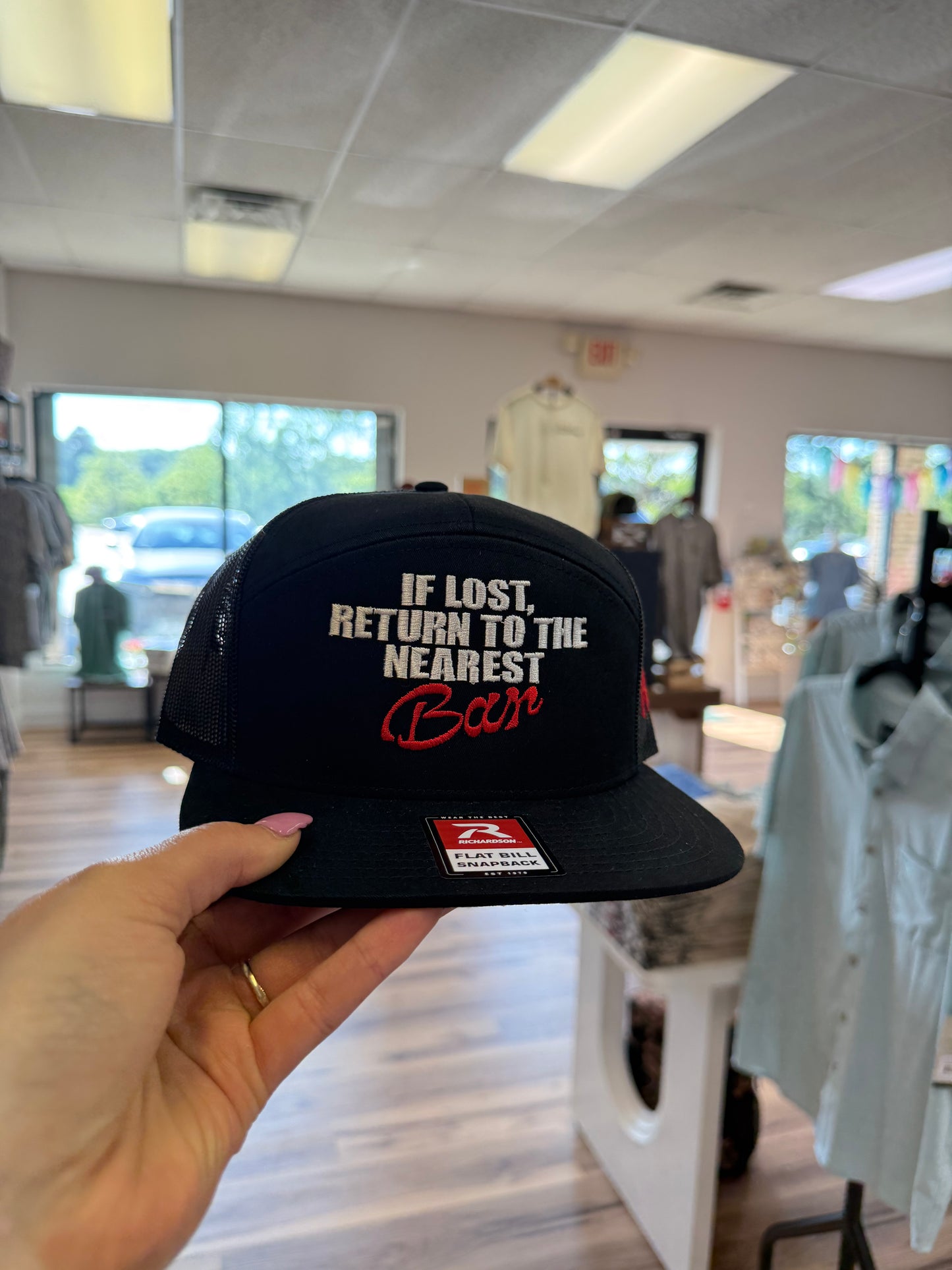 IF LOST RETURN TO THE NEAREST BAR MHC HAT