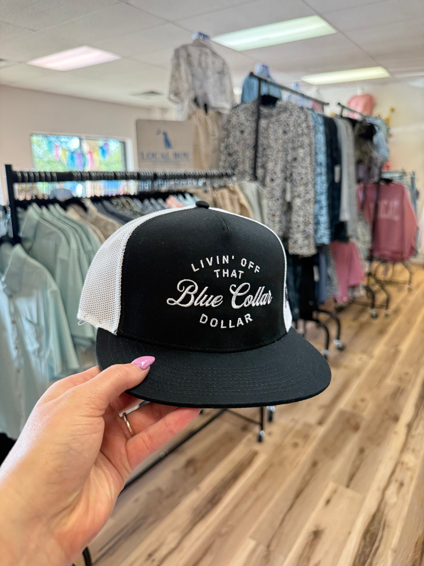 LIVIN OFF THAT BLUE COLLAR DOLLAR MHC HAT BLK/WHITE