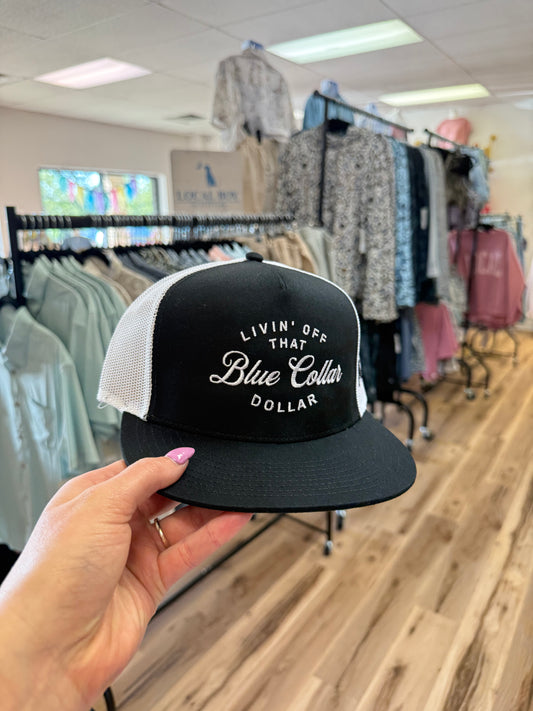LIVIN OFF THAT BLUE COLLAR DOLLAR MHC HAT BLK/WHITE